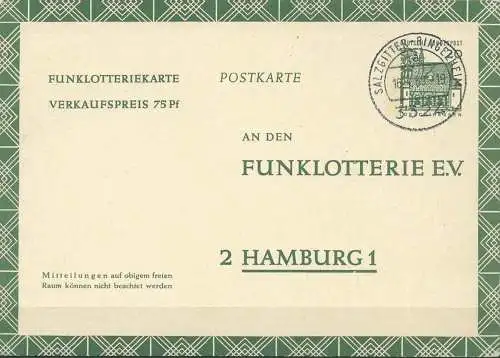 DEUTSCHLAND 1966 Mi-Nr. FP 12 Funklotterie Postkarte gelaufen siehe scan