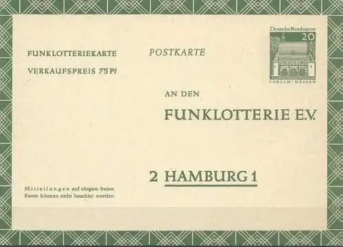 DEUTSCHLAND 1969 Mi-Nr. FP 13 Funklotterie Postkarte ungelaufen siehe scan