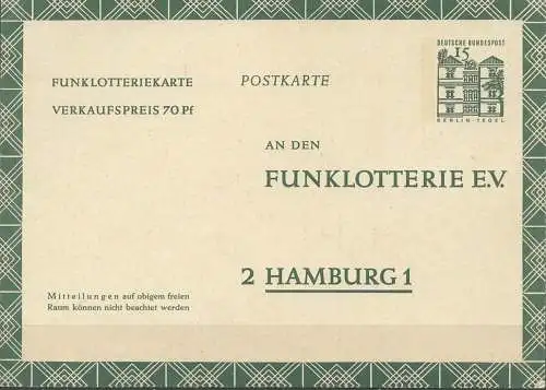DEUTSCHLAND 1965 Mi-Nr. FP 11 Funklotterie Postkarte ungelaufen siehe scan