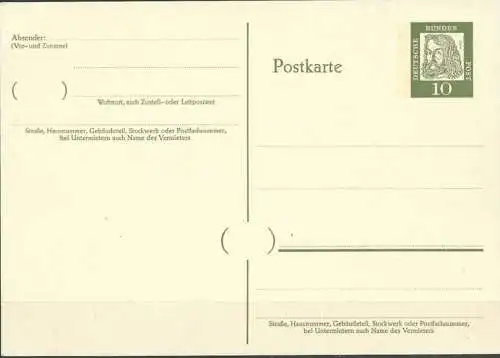 DEUTSCHLAND 1961 Mi-Nr. P 67 Postkarte ungelaufen siehe scan