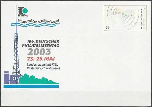 DEUTSCHLAND 2003 Mi-Nr. USo 58 GANZSACHE Philatelistentag Kiel ungebraucht