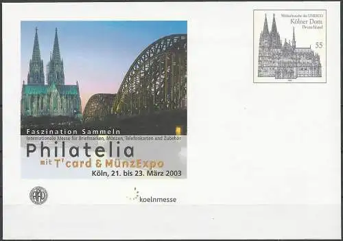 DEUTSCHLAND 2003 Mi-Nr. USo 55 GANZSACHE Philatelia Köln ungebraucht
