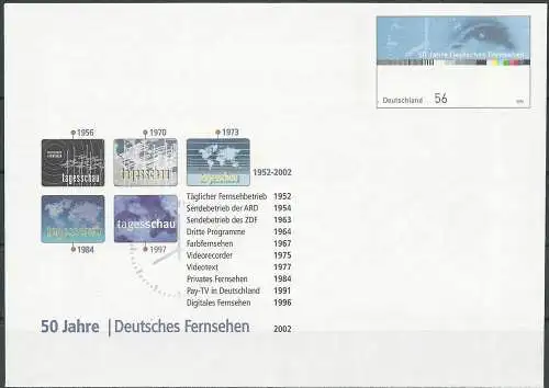 DEUTSCHLAND 2002 Mi-Nr. USo 44 GANZSACHE 50 Jahre Deutsches Fernsehen ungebraucht