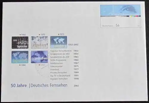 DEUTSCHLAND 2002 Mi-Nr. USo 44 GANZSACHE 50 J. Dt. Fernsehen ungebraucht