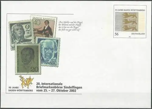DEUTSCHLAND 2002 Mi-Nr. USo 43 GANZSACHE Briefmarkenbörse Sindelfingen ungebraucht