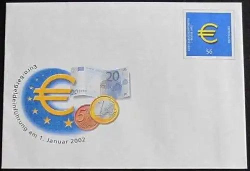 DEUTSCHLAND 2002 Mi-Nr. USo 33 GANZSACHE Euro Einführung ungebraucht