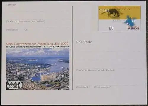 DEUTSCHLAND 2000 Mi-Nr. PSO 67 Postkarte Kieler Postwertzeichen-Ausstellung Kiel 2000 ungebraucht