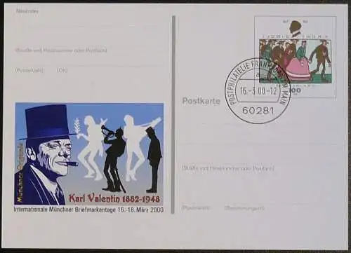DEUTSCHLAND 2000 GANZSACHE POSTKARTE Int. Münchener Briefmarkentage 2000 gestempelt