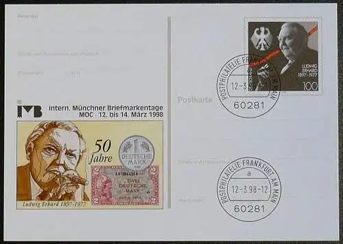 DEUTSCHLAND 1998 GANZSACHE POSTKARTE Int. Münchener Briefmarkentage 1998 gestempelt