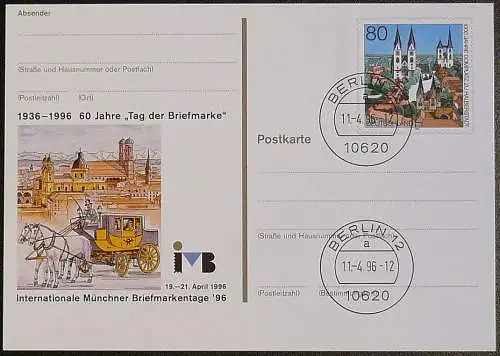 DEUTSCHLAND 1996 GANZSACHE POSTKARTE Int. Münchener Briefmarkentage 1996 gestempelt