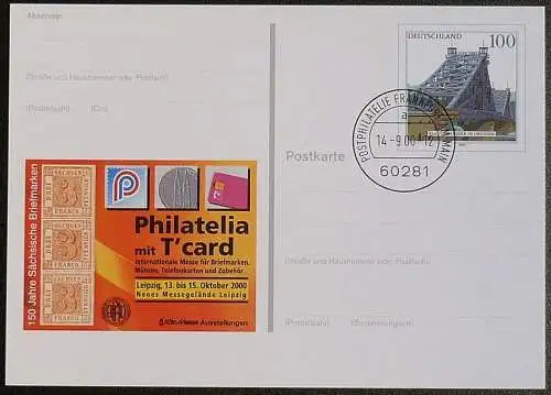 DEUTSCHLAND 2000 GANZSACHE POSTKARTE Int. Messe für Briefmarken Philatelia Leipzig 2000 gestempelt