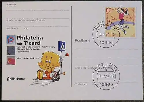 DEUTSCHLAND 1997 GANZSACHE POSTKARTE Int. Messe für Briefmarken Philatelia Köln 1997 gestempelt