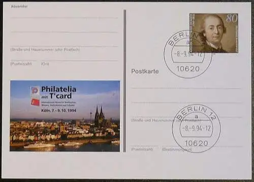 DEUTSCHLAND 1994 GANZSACHE POSTKARTE Int. Messe für Briefmarken Philatelia Köln 1994 gestempelt