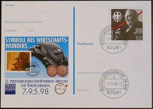 DEUTSCHLAND 1998 GANZSACHE POSTKARTE Int. Briefmarkenmesse Essen 1998 gestempelt