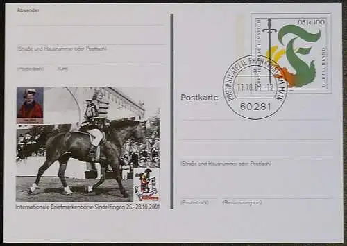 DEUTSCHLAND 2001 GANZSACHE POSTKARTE Int. Briefmarkenbörse Sindelfingen 2001 gestempelt