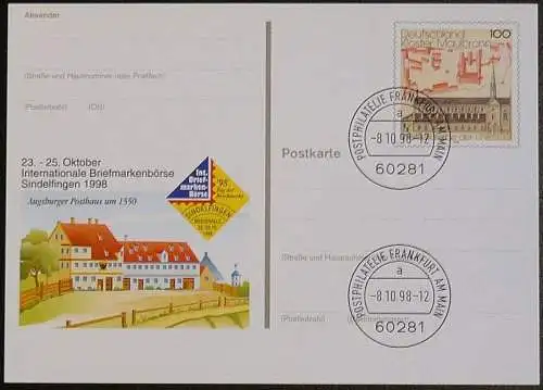 DEUTSCHLAND 1998 GANZSACHE POSTKARTE Int. Briefmarkenbörse Sindelfingen 1998 gestempelt
