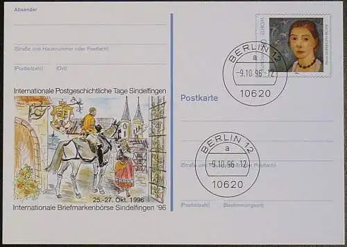 DEUTSCHLAND 1996 GANZSACHE POSTKARTE Int. Briefmarkenbörse Sindelfingen 1996 gestempelt