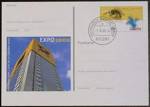 DEUTSCHLAND 2000 GANZSACHE POSTKARTE Hannover EXPO 2000 gestempelt