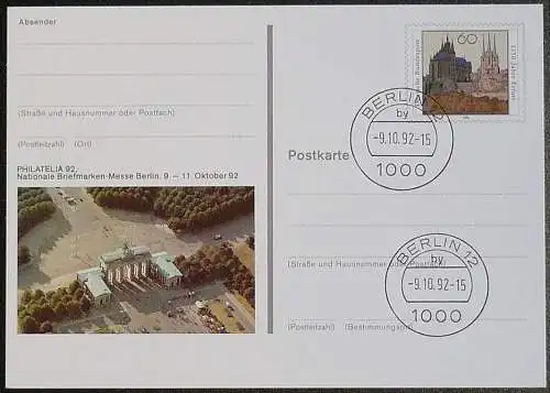 DEUTSCHLAND 1992 GANZSACHE POSTKARTE Briefmarkenmesse PHILATELIA 92 Berlin 1992 gestempelt