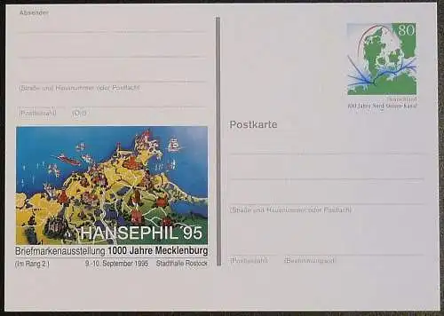 DEUTSCHLAND 1995 Mi-Nr. PSO 38 Postkarte Hansephil 95 Rostock ungebraucht