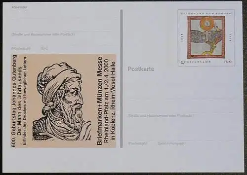 DEUTSCHLAND 2000 Mi-Nr. PSO 66 Postkarte Briefmarken+Münzen Messe Koblenz 2000 ungebraucht