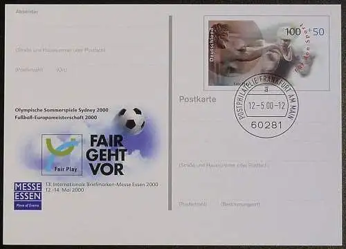 DEUTSCHLAND 2000 GANZSACHE POSTKARTE 13. Int. Briefmarken-Messe Essen 2000 gestempelt