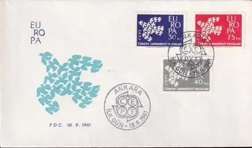 TÜRKEI 1961 Mi-Nr. 1820/22 CEPT FDC