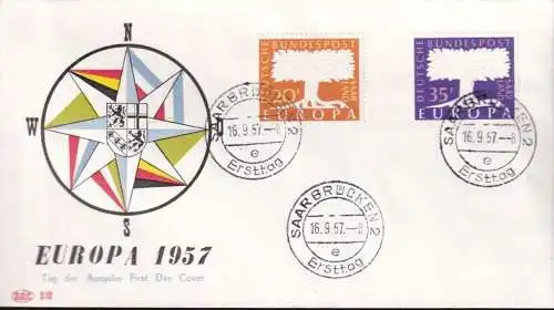 SAARLAND 1957 Mi-Nr. 402/03 CEPT FDC