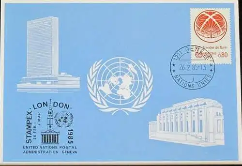 UNO GENF 1985 Mi-Nr. 143 Blaue Karte - blue card