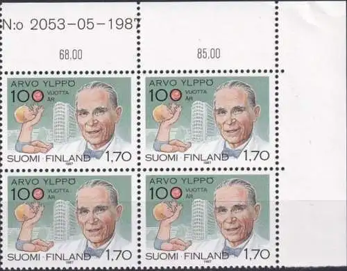 FINNLAND 1987 Mi-Nr. 1031 Eckrand-Viererblock ** MNH