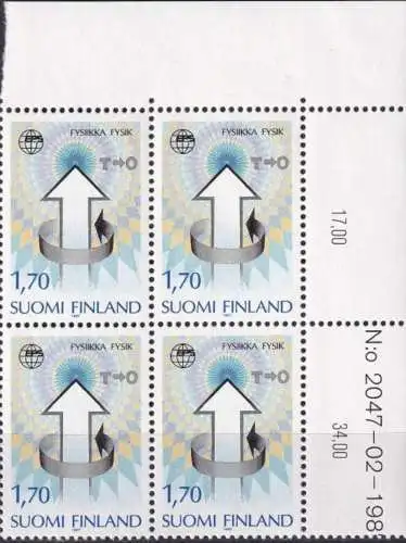 FINNLAND 1987 Mi-Nr. 1028 Eckrand-Viererblock ** MNH