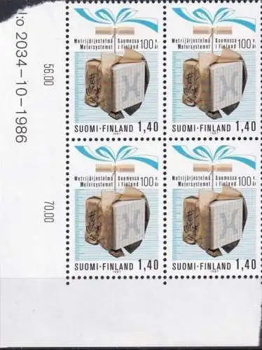 FINNLAND 1987 Mi-Nr. 1010 Eckrand-Viererblock ** MNH