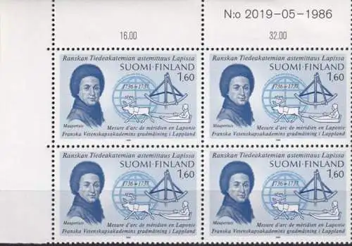 FINNLAND 1986 Mi-Nr. 1002 Eckrand-Viererblock ** MNH