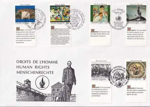 UNO NEW YORK - WIEN - GENF 1989 TRIO-FDC Menschenrechte