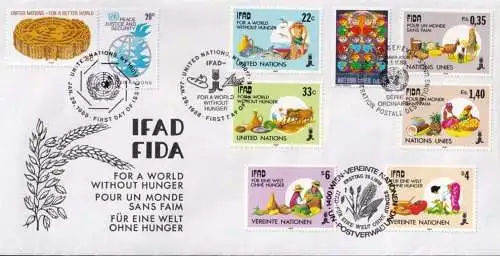 UNO NEW YORK - WIEN - GENF 1988 TRIO-FDC Für eine Welt ohne Hunger