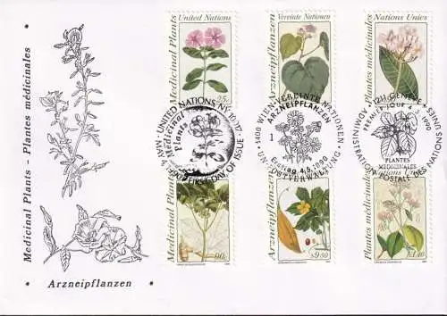 UNO NEW YORK - WIEN - GENF 1990 TRIO-FDC Arzneipflanzen