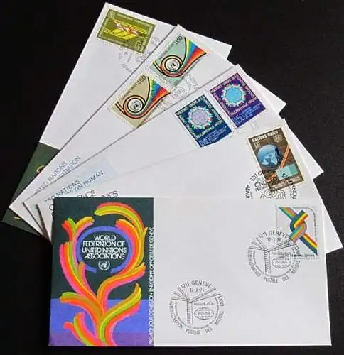 UNO GENF 1976 Mi-Nr. 56-62 FDC kompletter Jahrgang
