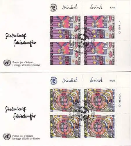 UNO GENF 1983 Mi-Nr. 117/18 Eckrand-Viererblock FDC