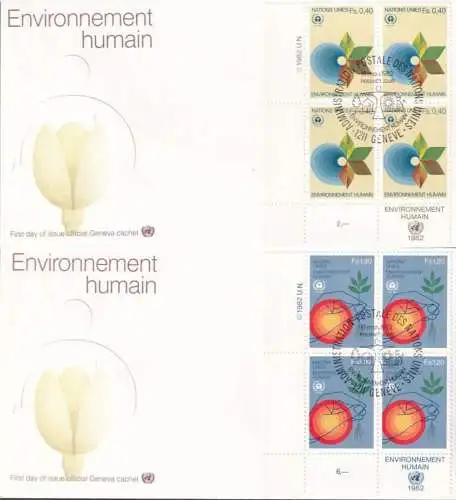 UNO GENF 1982 Mi-Nr. 105/06 Eckrand-Viererblock FDC