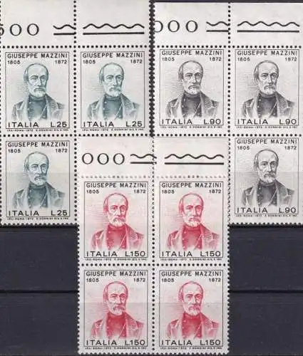 ITALIEN 1972 Mi-Nr. 1358/60 Viererblocks ** MNH