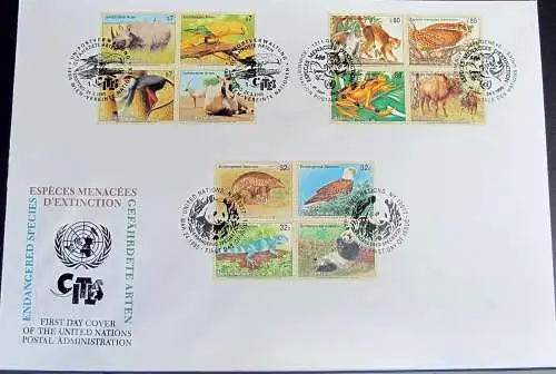 UNO NEW YORK - WIEN - GENF 1995 TRIO-FDC Gefährdete Arten