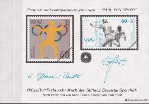 DEUTSCHLAND 1992 Farbsonderdruck der Entwürfe "Für den Sport"