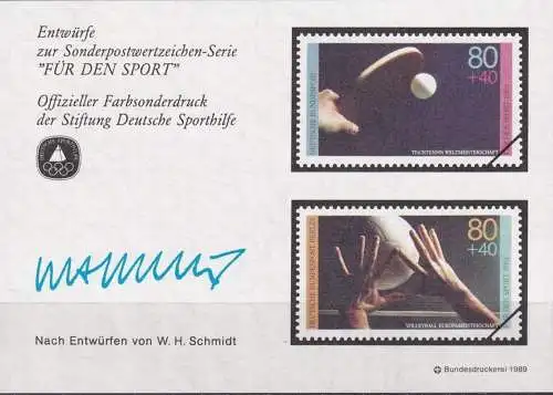 DEUTSCHLAND 1989 Farbsonderdruck der Entwürfe "Für den Sport"