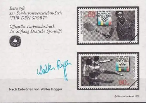 DEUTSCHLAND 1988 Farbsonderdruck der Entwürfe "Für den Sport"