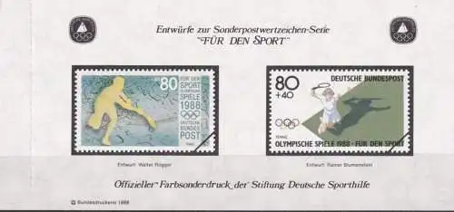 DEUTSCHLAND 1988 Farbsonderdruck der Entwürfe "Für den Sport"