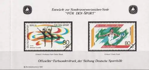 DEUTSCHLAND 1987 Farbsonderdruck der Entwürfe "Für den Sport"