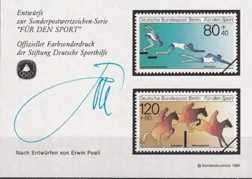 DEUTSCHLAND 1986 Farbsonderdruck der Entwürfe "Für den Sport"