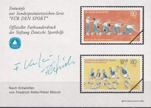 DEUTSCHLAND 1985 Farbsonderdruck der Entwürfe "Für den Sport"