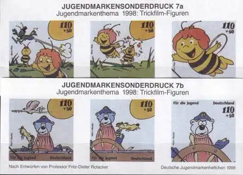 DEUTSCHLAND 1998 Jugendmarkensonderdruck Trickfilm-Figuren
