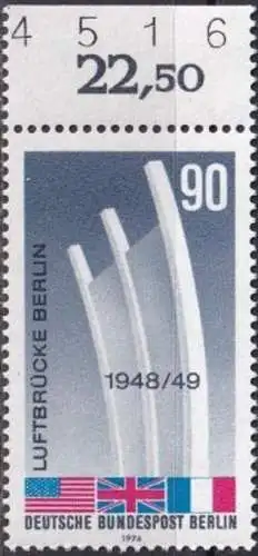 BERLIN 1974 Mi-Nr. 466 Oberrand mit Bogennummer ** MNH